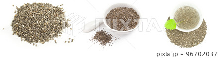 Group of superfood chia seeds on a isolated white background Group of superfood chia seeds on a isolated white background 96702037