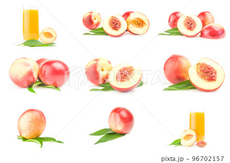 Set of isolated peaches over a white background 96702157