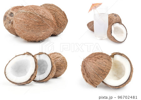 Collage of coconut isolated on white Collage of coconut isolated on white 96702481