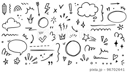 Sketch underline, emphasis, arrow shape set. Hand drawn brush stroke, highlight, speech bubble, underline, sparkle element. Vector Sketch underline, emphasis, arrow shape set. Hand drawn brush stroke, highlight, speech bubble, underline, sparkle element. Vector 96702641