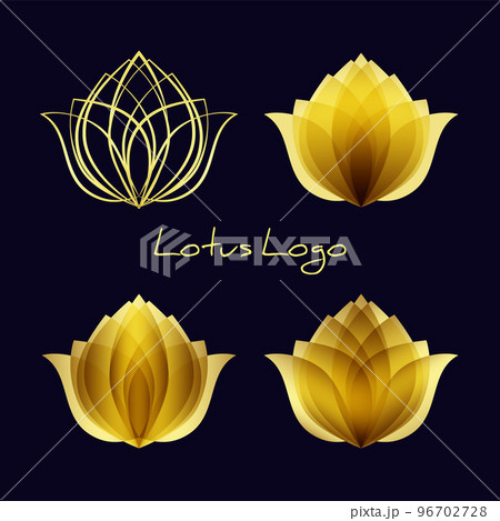 Golden lotus flower logo. Vector design template of lotus icon on dark  background with golden effect for eco, beauty, spa, yoga, medical  companies. by Mrsongrphc Vectors & Illustrations with Unlimited Downloads -