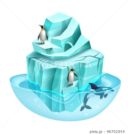 Glacier game island, north flying ground, isometric arctic vector ice land, 3D cartoon iceberg.  96702854