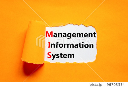 MIS management information system symbol. Concept words MIS management information system on white paper on a orange background. Business MIS management information system concept. Copy space. MIS management information system symbol. Concept words MIS management information system on white paper on a orange background. Business MIS management information system concept. Copy space. 96703534