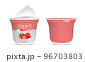 Realistic Detailed 3d Open Strawberry Yogurt Packaging Container and Empty Template Mockup Set. Vector illustration of Yoghurt 96703803