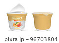 Realistic Detailed 3d Open Peach Yogurt Packaging Container and Empty Template Mockup Set. Vector illustration of Yoghurt 96703804