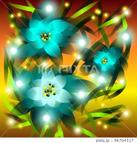 Floral illustration. Fantastic landscape, bright magical colors. Radiant image.  96704317