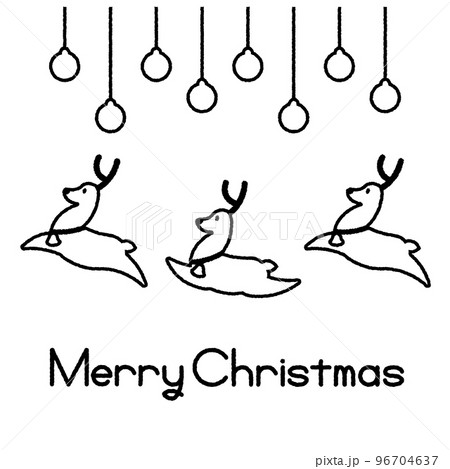 黒線の落書き風トナカイのイラスト テキスト付き 96704637