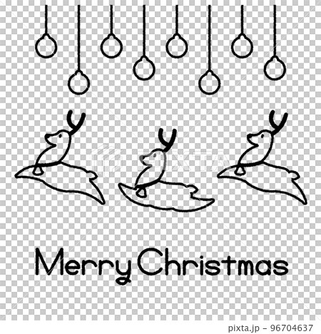 黒線の落書き風トナカイのイラスト テキスト付き 96704637
