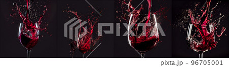 Splasehs of red wine into the glass against white background. Pour alcohol, winery concept. Splasehs of red wine into the glass against white background. Pour alcohol, winery concept. 96705001