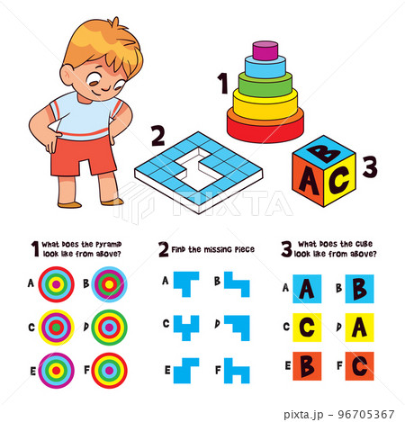 Find the missing piece. What does the object look like from above? Educational game for children Find the missing piece. What does the object look like from above? Educational game for children 96705367