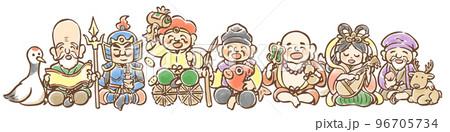 ゆるくてかわいい七福神のイラストセット　横並び 96705734