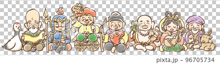 ゆるくてかわいい七福神のイラストセット　横並び 96705734