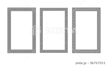 Greek ornament rectangle frame set. Meander square patterns collection. Ancient Greek fret borders. Geometric meandros motif. Vector 96707053