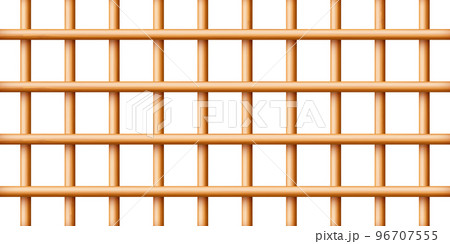 Realistic wooden lattice, rural picket fence. Farm or village house boundary, garden enclosing planks. Detailed wooden jail cage. Criminal background mockup. Creative vector illustration Realistic wooden lattice, rural picket fence. Farm or village house boundary, garden enclosing planks. Detailed wooden jail cage. Criminal background mockup. Creative vector illustration 96707555