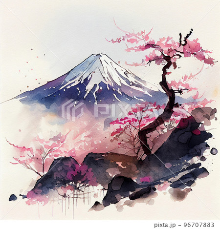 Japan traditional sumi-e painting. Fuji…のイラスト素材 [96707883] - PIXTA