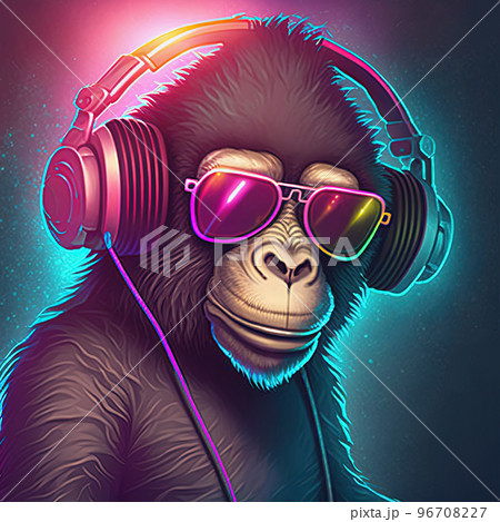 Young DJ monkey, disc jockey monkey in cool...のイラスト素材 [96708227] - PIXTA