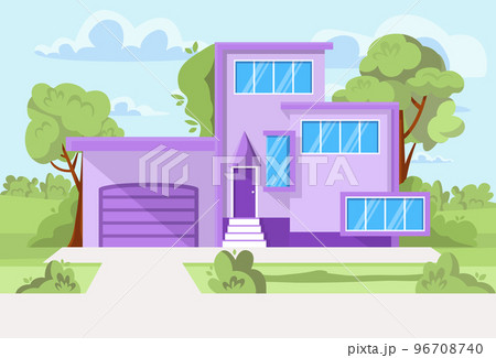 Real estate concept building, private house comfortable movable property, design construction apartment cottage flat vector illustration. 96708740