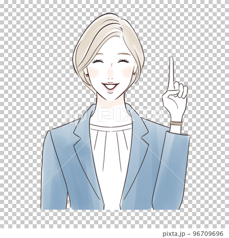 一位穿著西裝的中年婦女微笑著指指點點 96709696