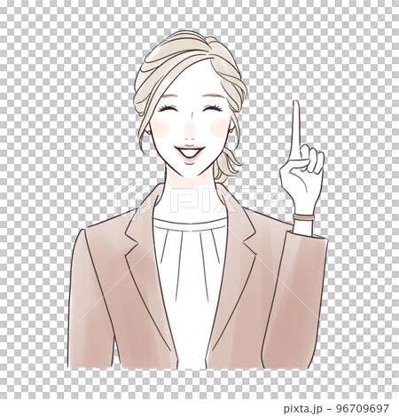 笑顔で指差しするミドル女性　スーツ 96709697