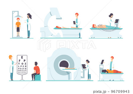 Medical Physical Health Checkup with Doctor Therapist Examinig Patient Vector Set 96709943