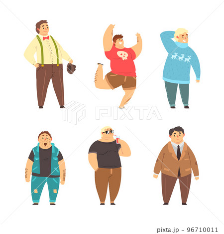 Plump and Plus Size Man Wearing Different Clothes with Curvy Body Vector Set 96710011
