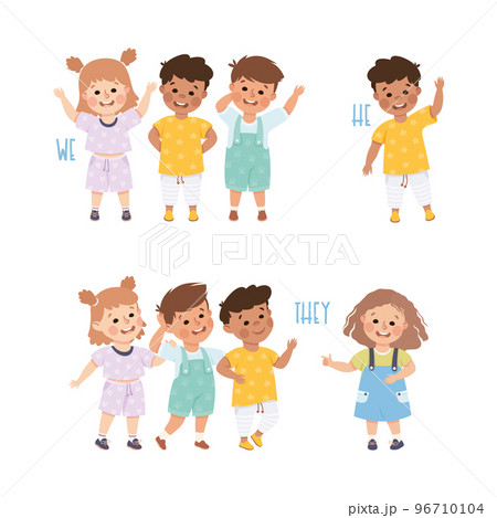 English Subject Pronoun with Funny Boy and Girl Demonstrating Word Vector Set English Subject Pronoun with Funny Boy and Girl Demonstrating Word Vector Set 96710104