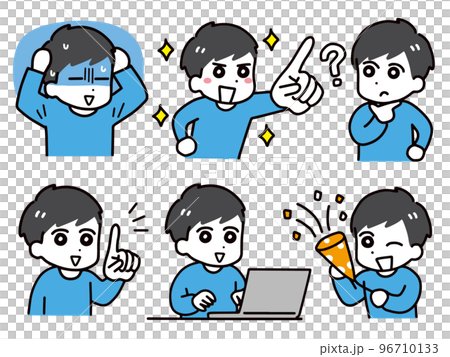 私服の若い男性のいろんなポーズのセット(上半身) 96710133