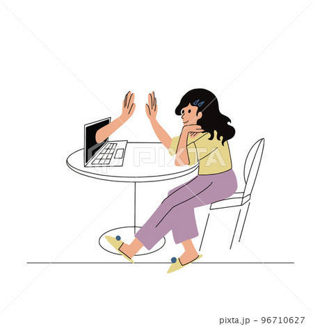 Girl works from home at computer. Remote freelance Girl works from home at computer. Remote freelance 96710627