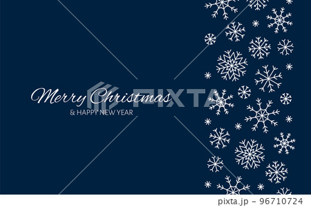 Christmas greeting card snowflake blue white line. Fine line editable snow crystal outline minimal invitation banner screensaver website background postcard new year flyer succinct winter gift 96710724