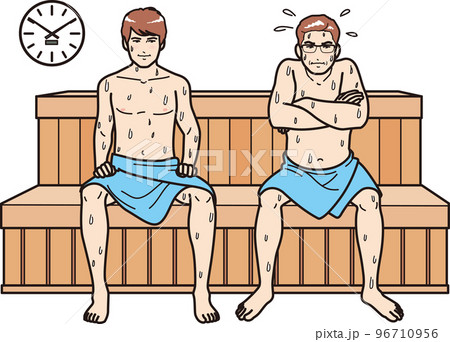 サウナの若者と張り合う中年男性 96710956