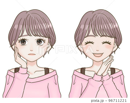 悩む・喜ぶショートカットのかわいい女性アイコン 96711221