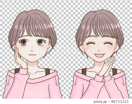 悩む・喜ぶショートカットのかわいい女性アイコン 96711221