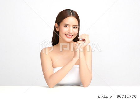 Beautiful young asian woman with clean fresh skin on white background, Face care, Facial treatment, Cosmetology, beauty and spa, Asian women portrait. 96711770