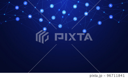 Information technology background with infographic elements and flat icons. Digital technology, network connection and communication concept. High quality illustration 96711841