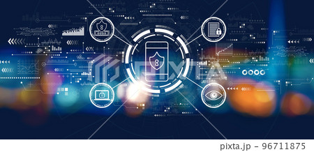 Data Privacy concept with blurred city at night 96711875