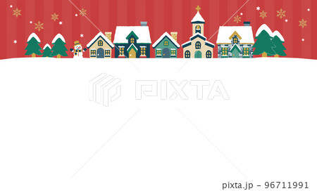クリスマスの街並みのフレーム・赤色／16:9サイズ 96711991
