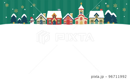 クリスマスの街並みのフレーム・緑色/16:9サイズ クリスマスの街並みのフレーム・緑色/16:9サイズ 96711992