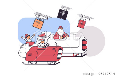 elves with santa claus driving sleigh car with gifts merry christmas happy new year winter holidays celebration elves with santa claus driving sleigh car with gifts merry christmas happy new year winter holidays celebration 96712514