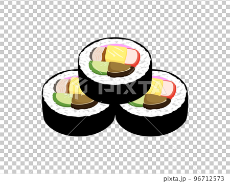 Illustration of cut futomaki sushi, ehomaki 96712573