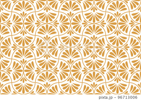 Flower geometric pattern. Seamless vector background. White and gold ornament. Ornament for fabric, wallpaper, packaging. Decorative print 96713006