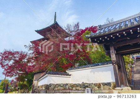 三明院　山門と多宝塔　紅葉の季節（京都市左京区上高野） 96713263