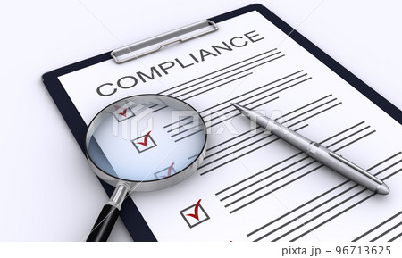 コンプライアンスの書類を虫メガネでチェックする 96713625