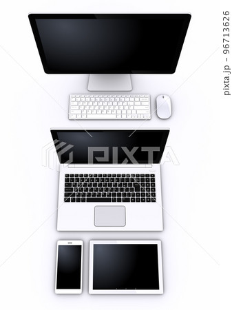 ビジネスワークスペースのトップビュー、コンピュータ機器の俯瞰図 96713626