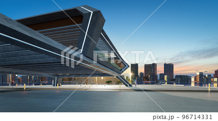 Perspective view of empty concrete floor and modern rooftop building 96714331