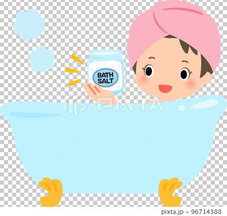 バスソルトのボトルを持った入浴中の女性 96714388