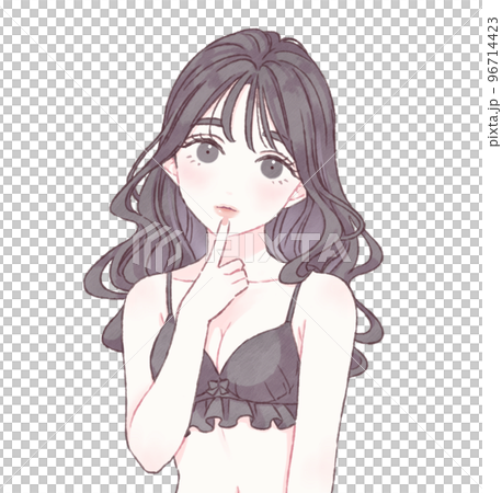 上目遣いで唇に指をあてる女性 下着 黒 96714423