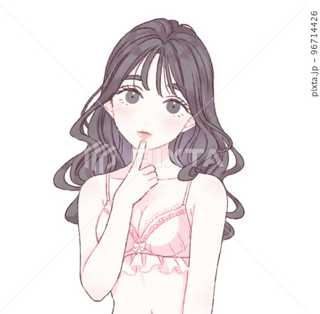 上目遣いで唇に指をあてる女性 下着 ピンク 上目遣いで唇に指をあてる女性 下着 ピンク 96714426