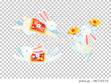 Hand-painted watercolor | New Year 2023 Year of the Rabbit White rabbits Hand-painted watercolor | New Year 2023 Year of the Rabbit White rabbits 96714574