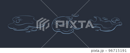 Water spill, puddle set. Contour liquid. Wax, honey, slime. Vector icon. 96715191