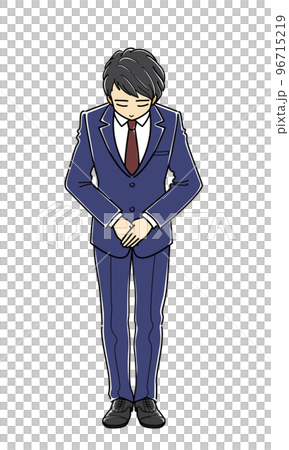 A young man in a suit who folds his hands and bows (whole body) 96715219